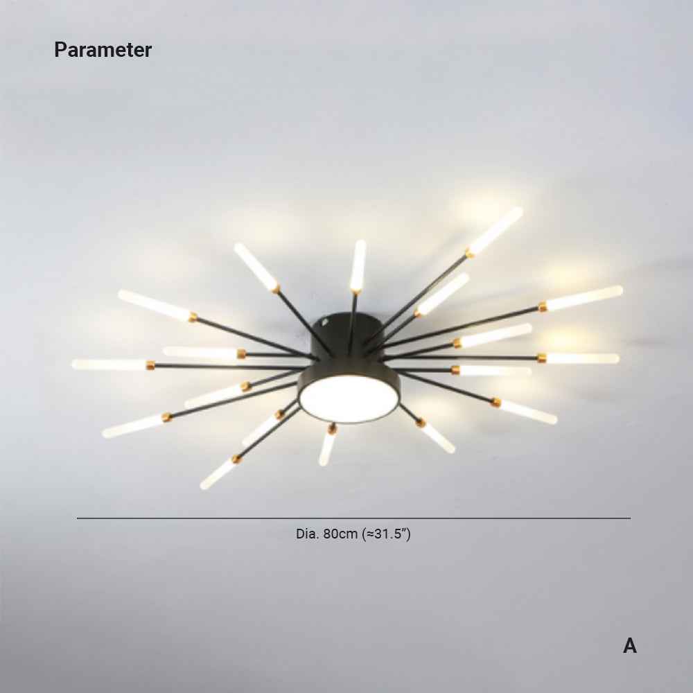 Wesley Plafonnier Feu d'Artifice Linéaire Moderne Noir/Doré - Neutralighting