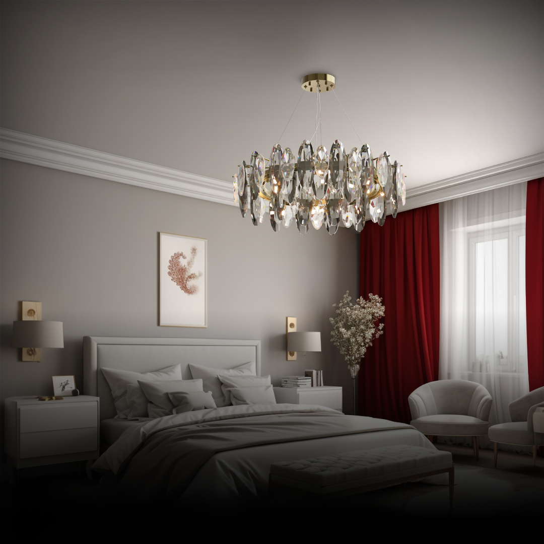 Kristy Design LED Lustre Verre/Métal Cristaux Dorés Salon/Chambre à Coucher