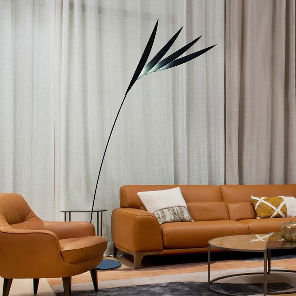 Mira Lampadaire Feuille Nordique, Métal/Acrylique, Noir, Salon