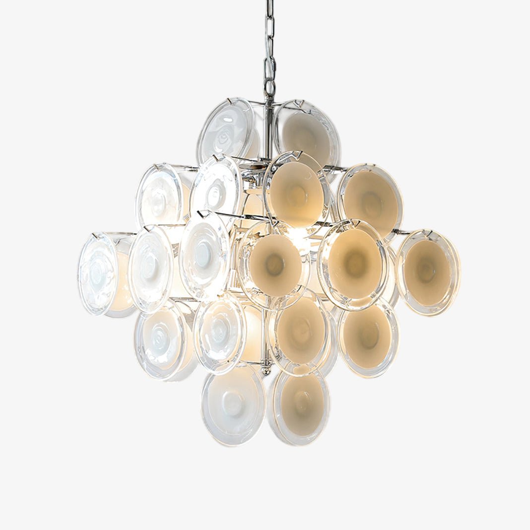 Aurora Chandelier White Murano Glass Discs Cluster - Letslighting
