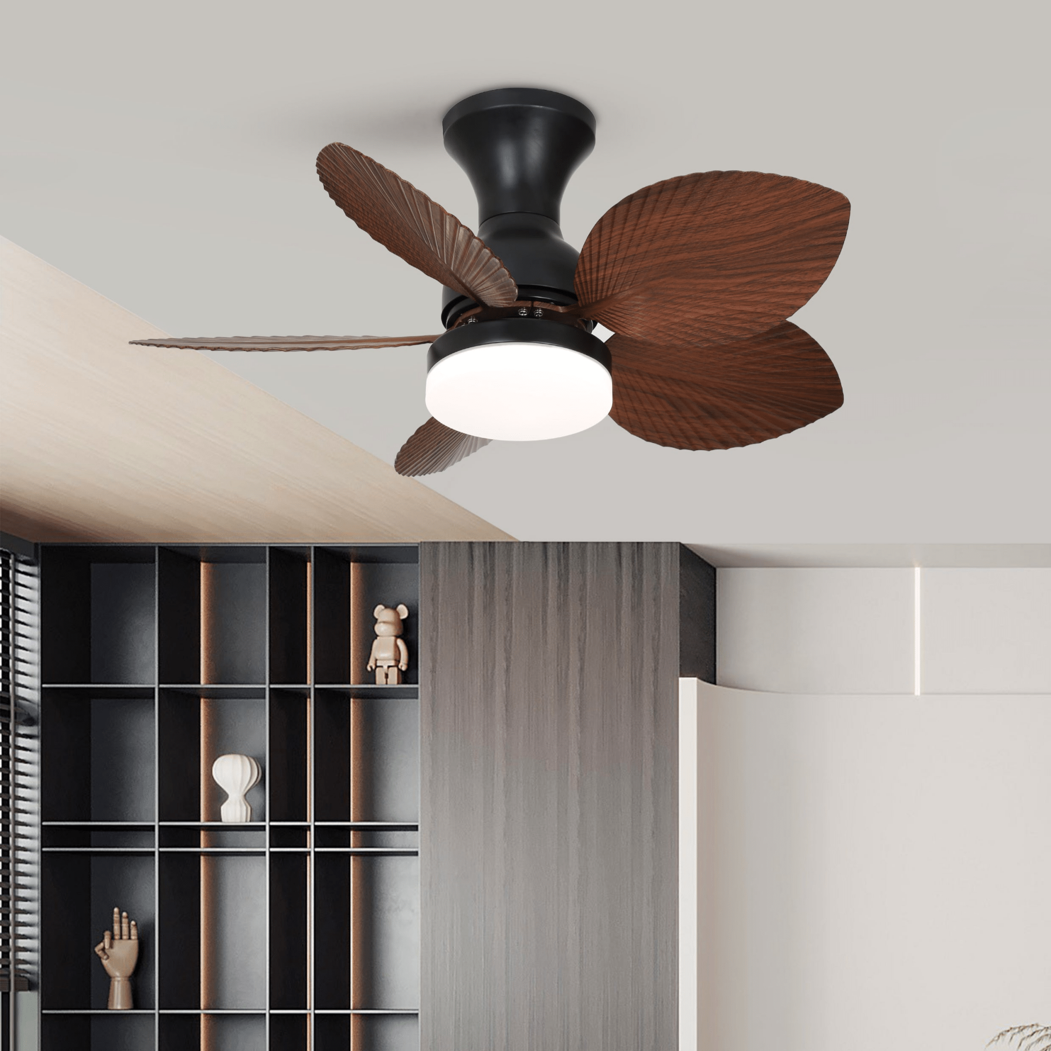 Plafonnier Ventilateur Florence en Bois Vintage, vue en angle
