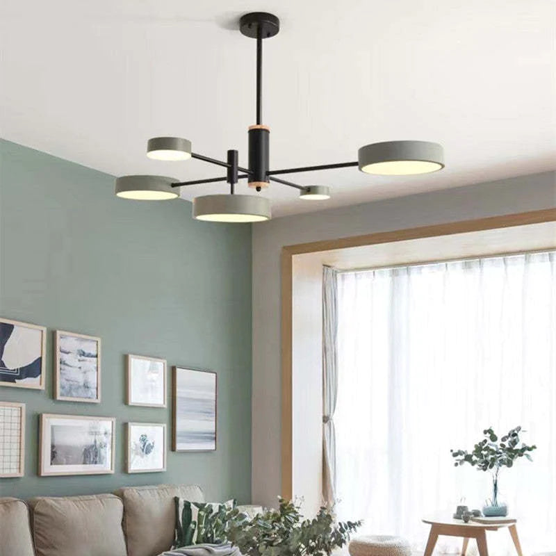 Arisha Suspension Ronde/Linéaire Moderne, Métal/Bois, Doré/Blanc/Gris, Salon - Neutralighting