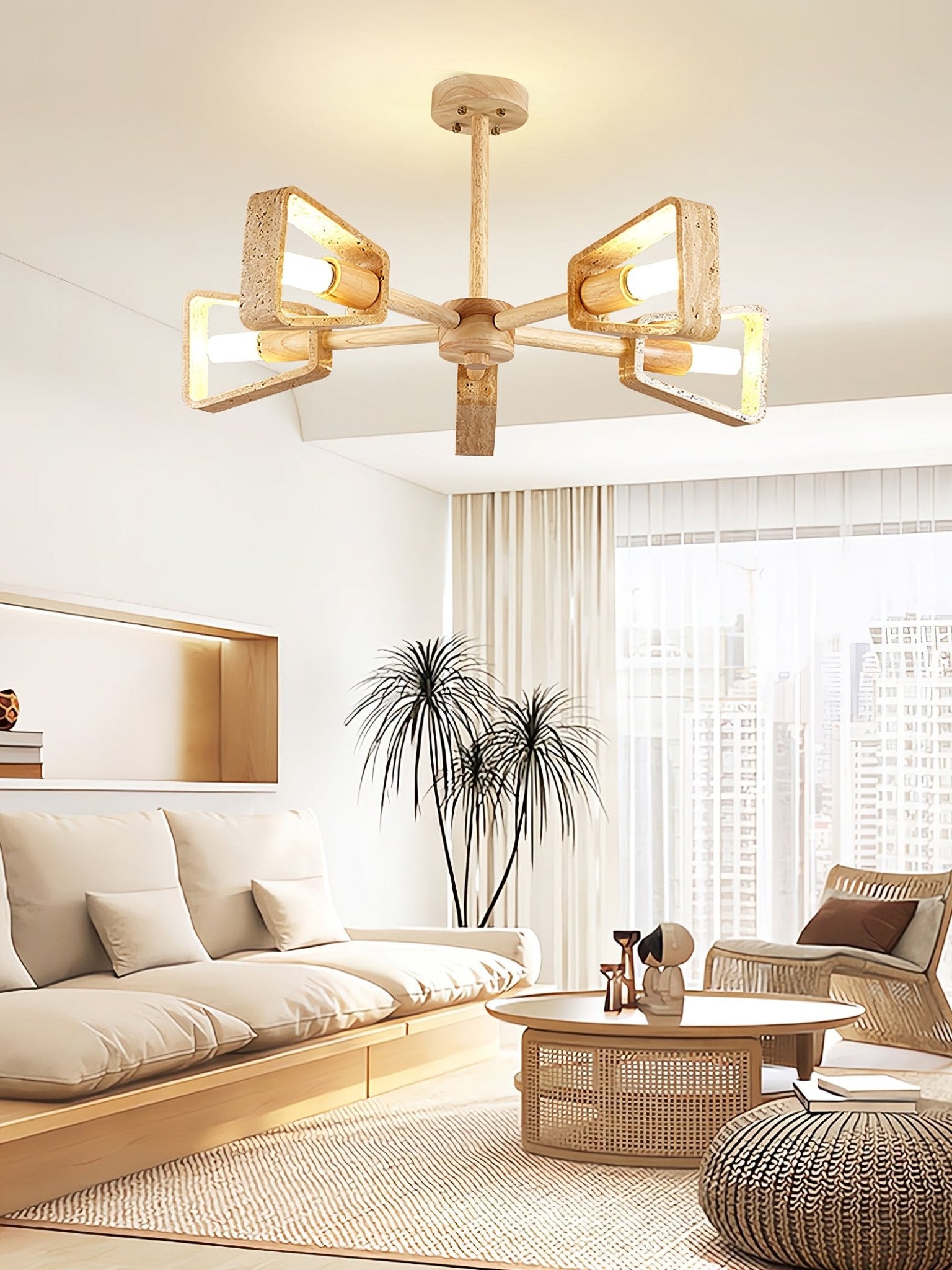 Hedra Travertone Geometric Chandelier - Neutralighting