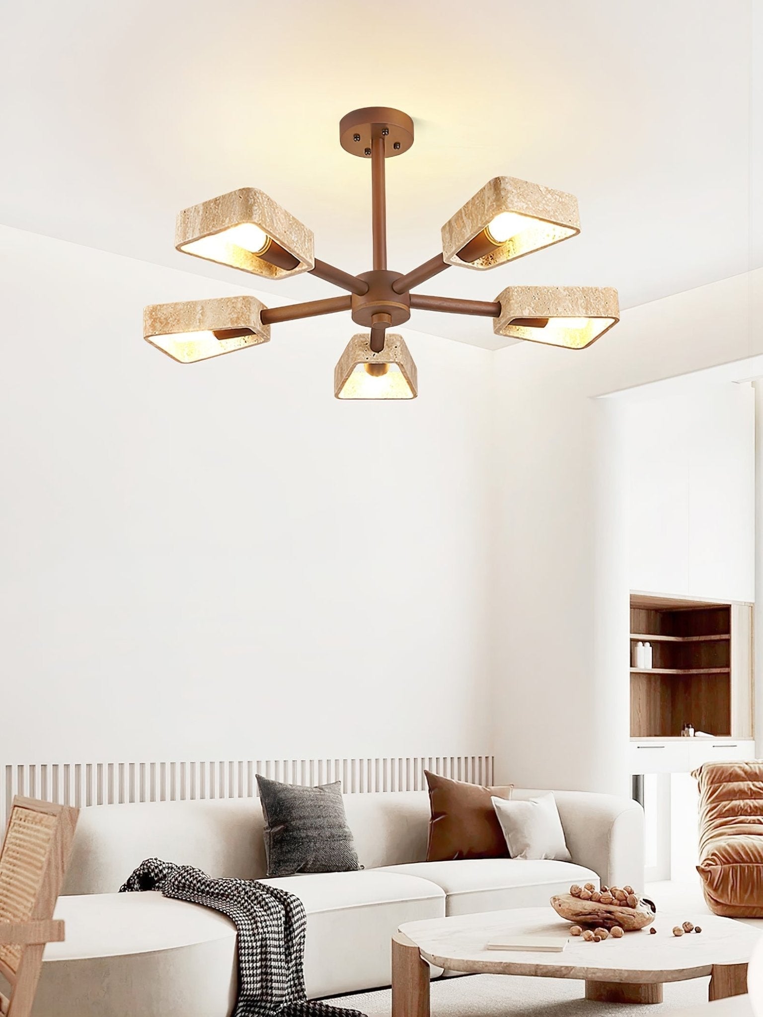 Hedra Travertone Geometric Chandelier - Neutralighting