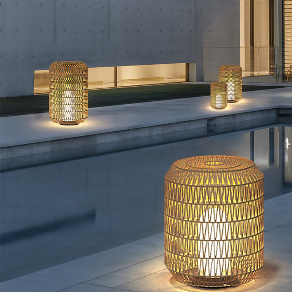 Ritta Lampadaire Cylindre Vintage, Métal/Rotin, Beige, Allée - Neutralighting