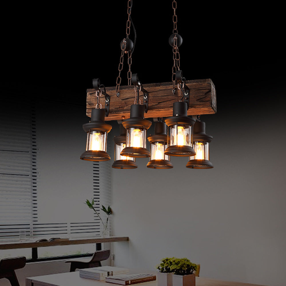 Epoch Suspension Rectangulaire Vintage, Metal/Bois, Marron, Chambre - Neutralighting