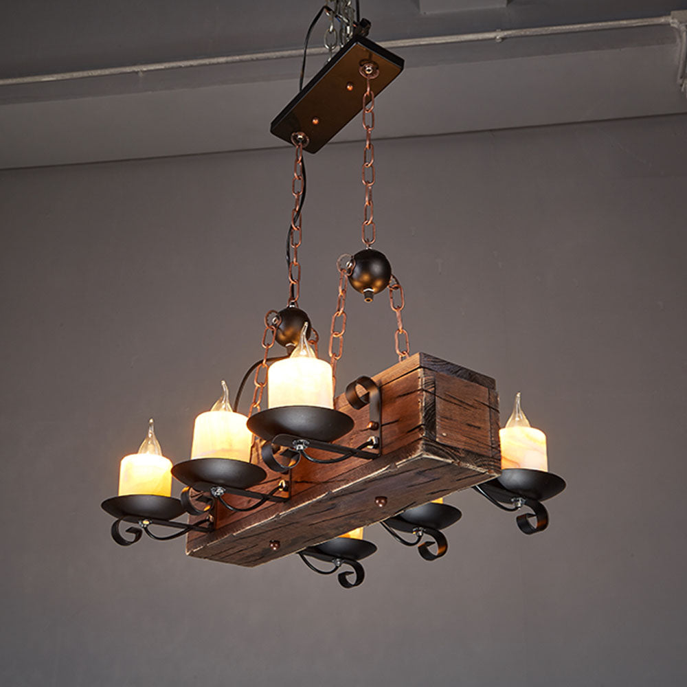 Epoch Suspension Sectangulaire Vintage, Metal/Bois, Marron, Salon - Neutralighting