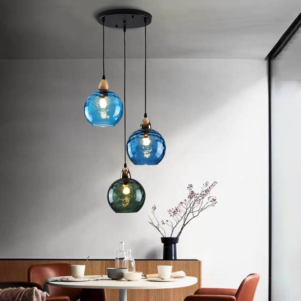 Valentina Suspension Boule Ondulation Nortique Métal/Verre Vert/Gris Salon - Neutralighting