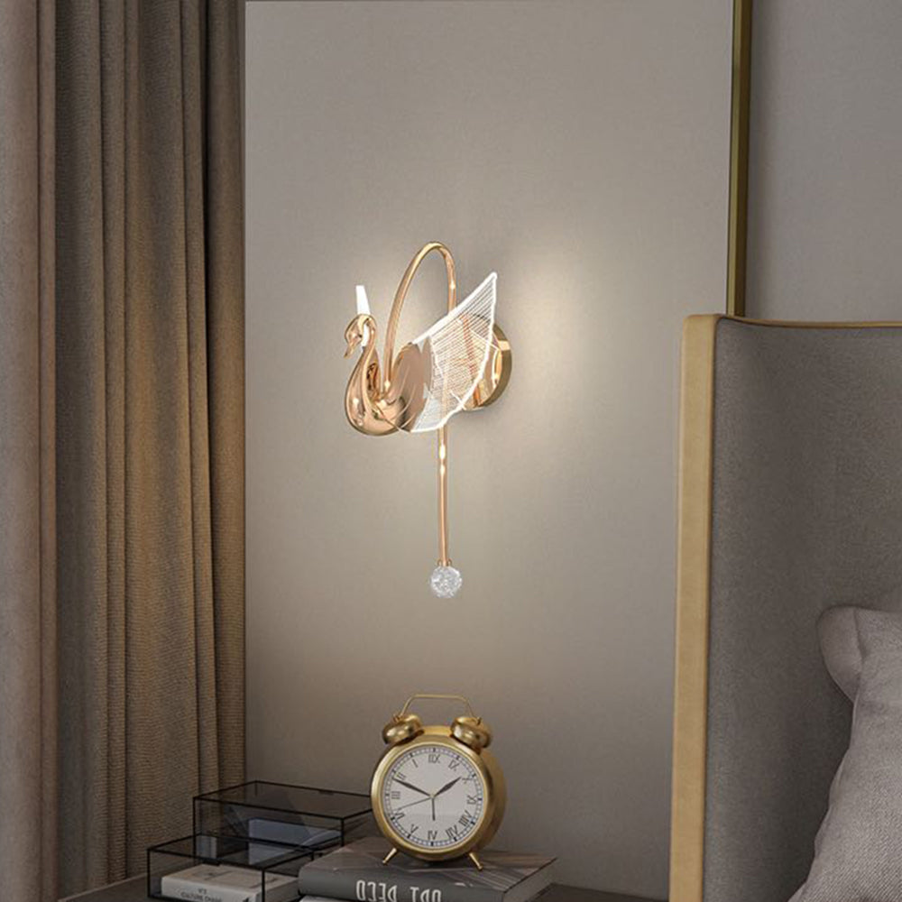 Arisha Applique Murale LED Design Cygne Art Deco Métal/Acrylique Or/Doré Rose Salon/Bureau - Neutralighting