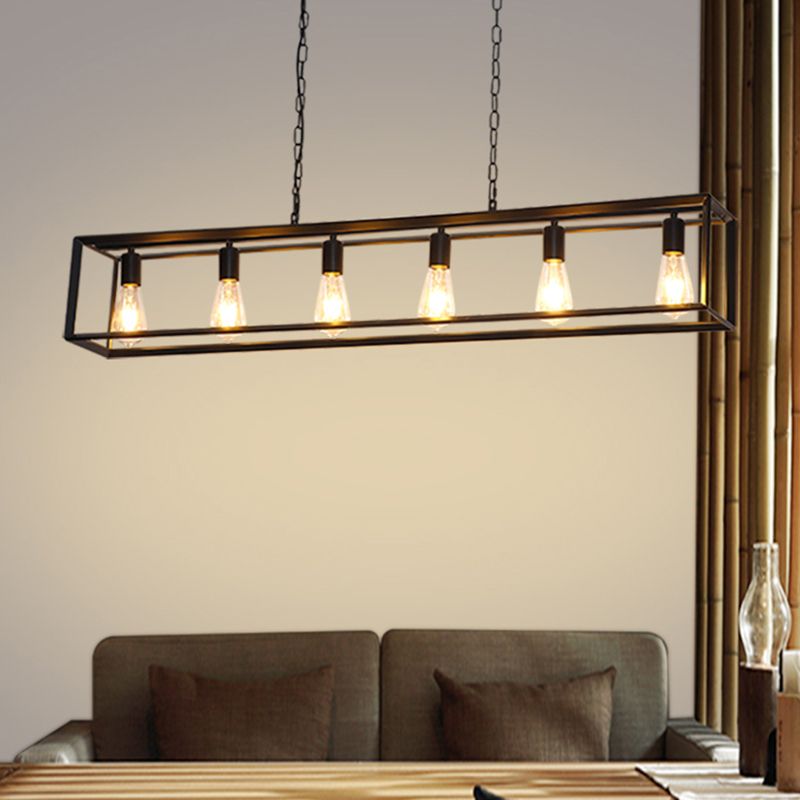 Silva Rectangle Vintage LED Suspension Noir Laiton Métal Salon - Neutralighting