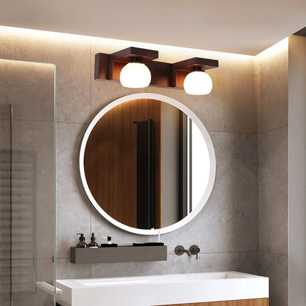 Muto Applique Murale à Miroir Intérieur Ronde Vintage LED Bois/Verre Burn Salle de Bain - Neutralighting