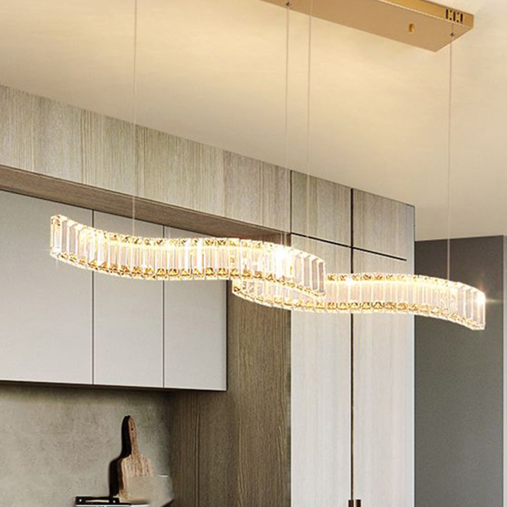 Kristy Luminaires Suspensions LED Wave Moderne Grande Cristal Métal Argent/Or Salon/Cuisine - Neutralighting