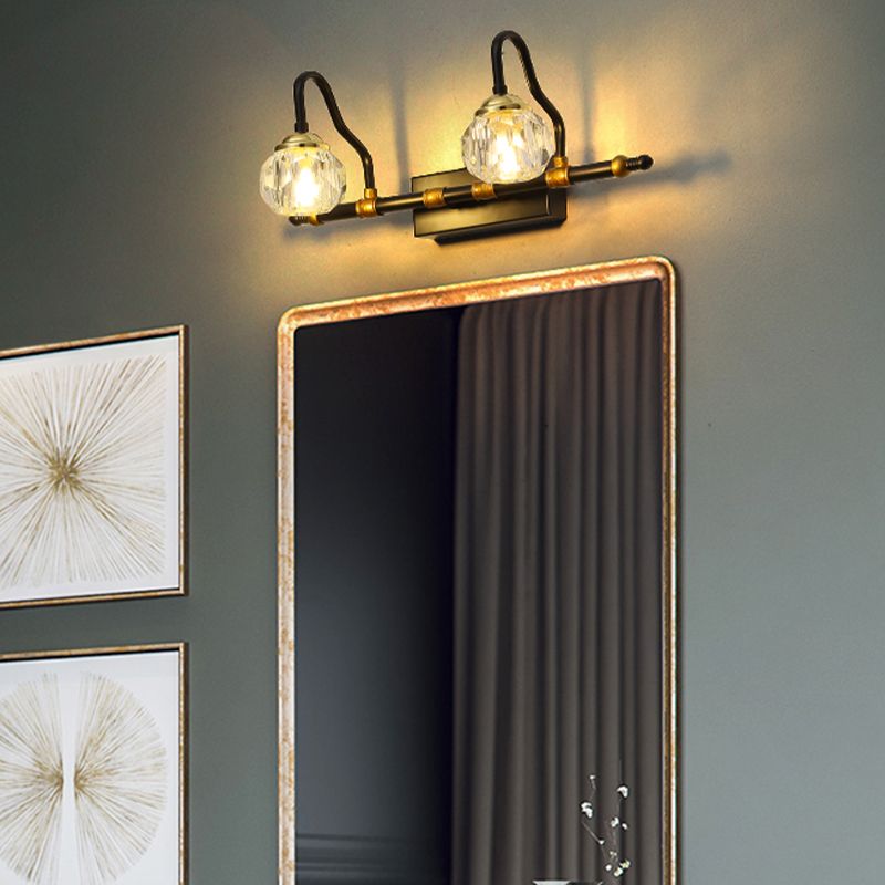 Kristy Applique Murale Miroir Bol Vintage, Métal/Cristal, Noir, Salle de Bain - Neutralighting