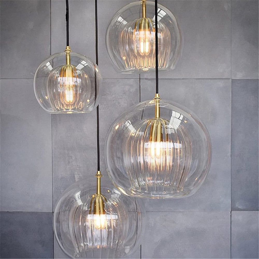 June Suspension Bulle Nordique Verre Transparent/Doré Salon/Chambre - Neutralighting