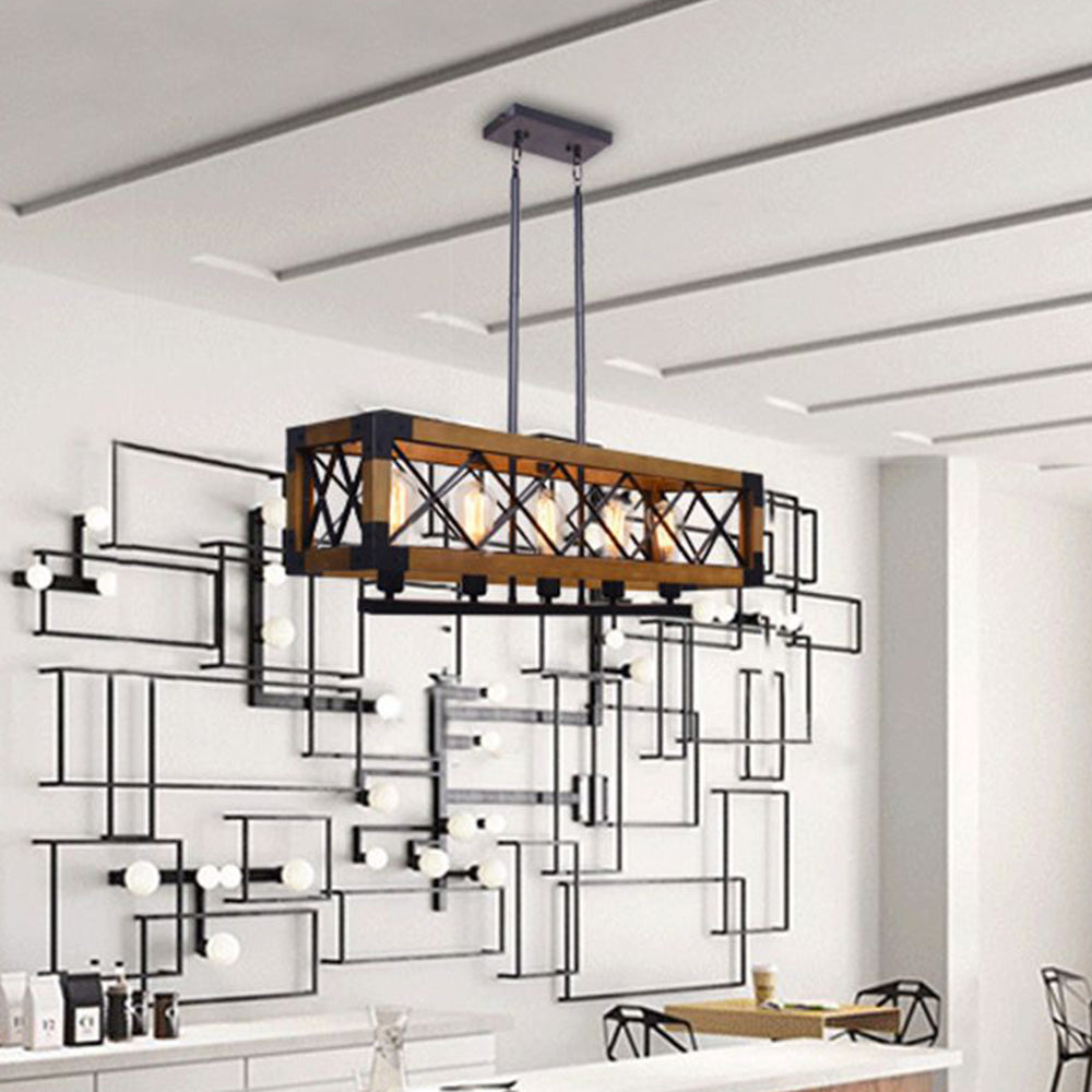 Silva Luminaires Suspensions Cage Industrielle Design Métal Bois Marron Salon/Cuisine/Bar - Neutralighting