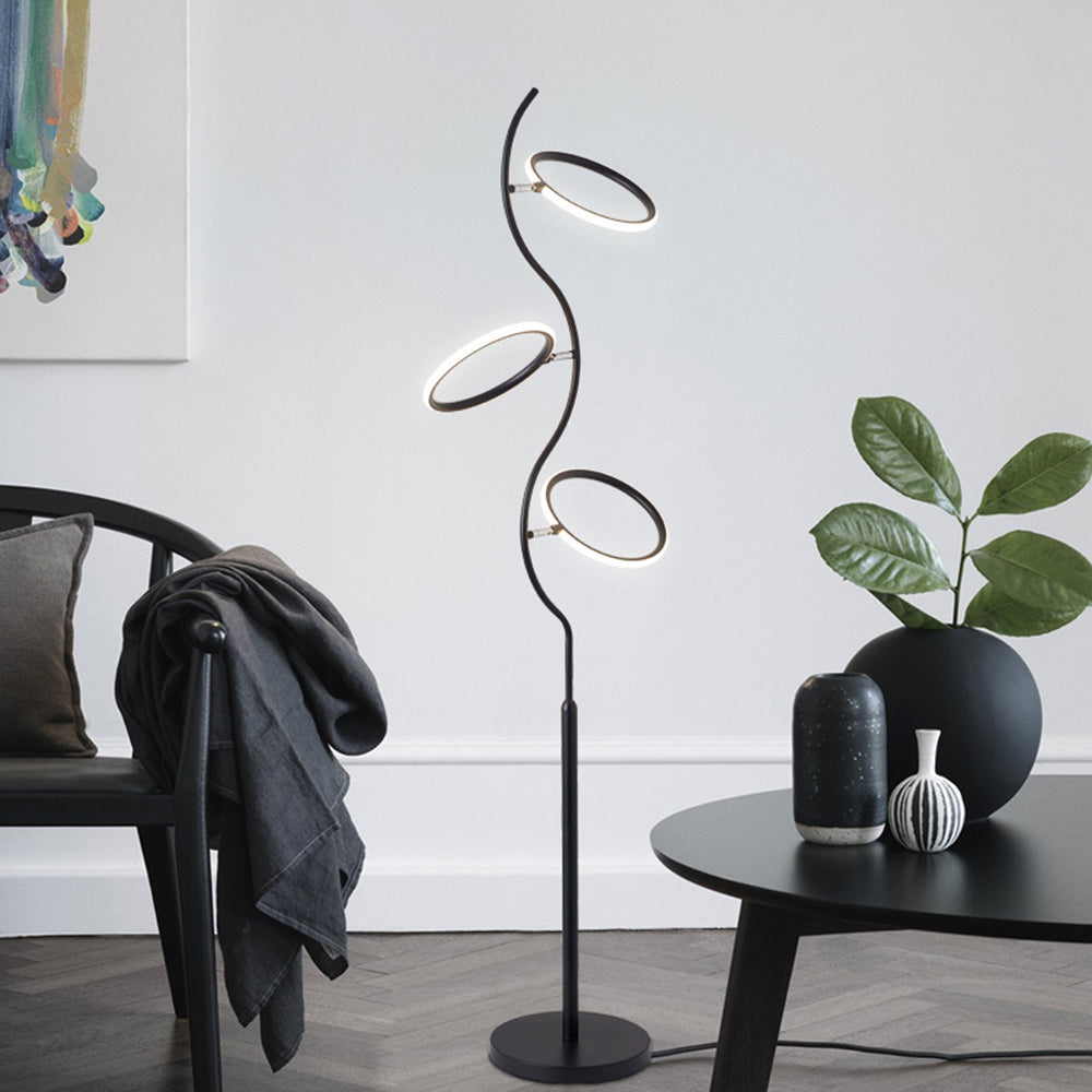 Arisha Design Lampadaire Rond Moderne Métal/Acrylique Noir/Blanc Salon/Chambre