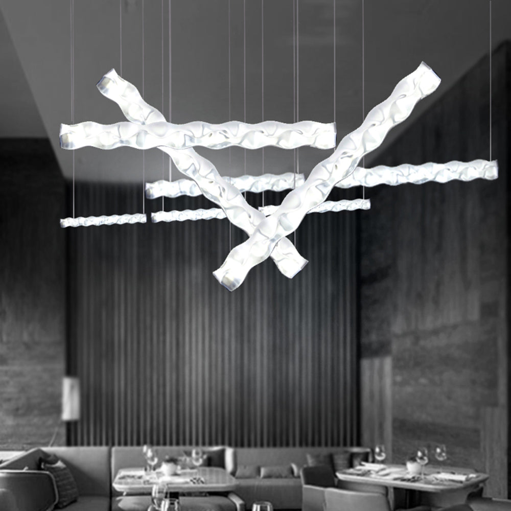 Arisha Suspension Linéaire Moderne, Metal/PET, Blanc, Salon - Neutralighting
