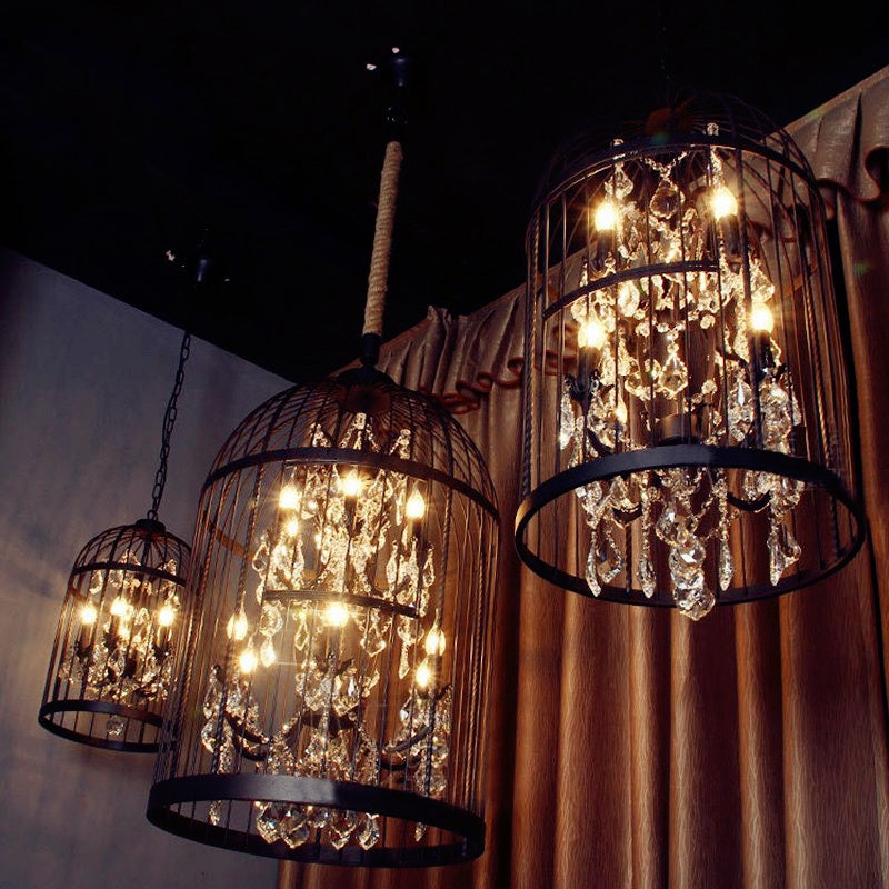 Arisha Industrielle LED Suspension Noir Métal Cristal Salon Salle à manger - Neutralighting