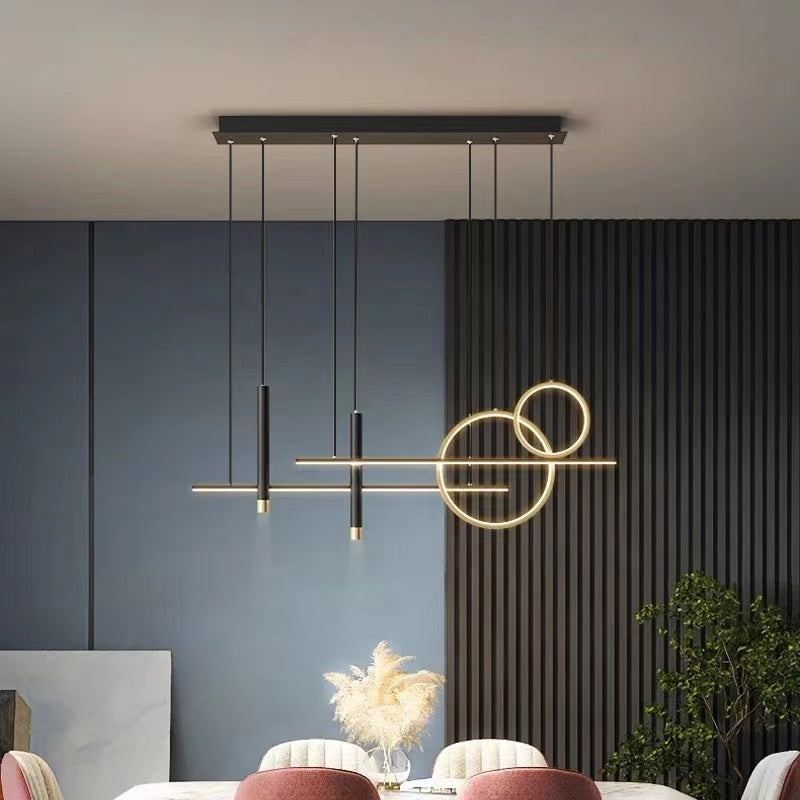 Arisha Suspension Linéaire Moderne, Métal/Acrylique/Gel de Silice, Noir/Doré,Salon - Neutralighting