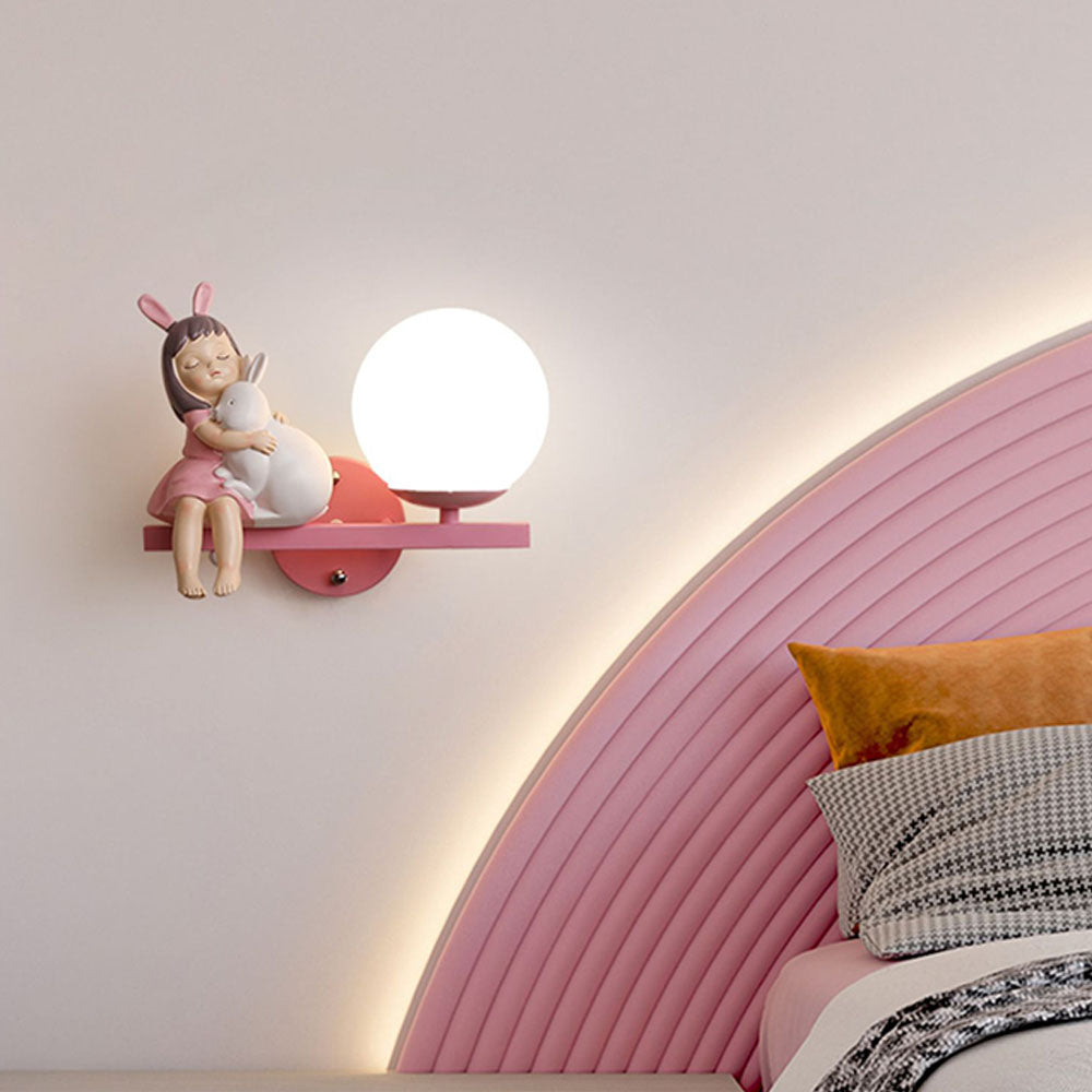 Aria Applique Murale Boule Moderne, Métal/Verre, Rose/Blanc, Chambre d'enfants - Neutralighting