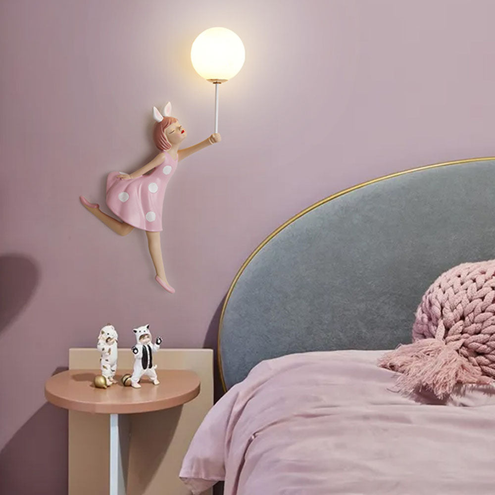 Aria Applique Murale Moderne en Forme de Ballon et de Fille, PV, Rose, Chambre à coucher - Neutralighting