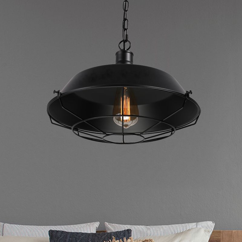 Silva Dôme Rustique LED Suspension Noir Métal Chambre à Coucher - Neutralighting