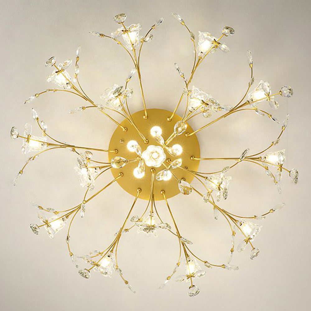 Arisha Design LED Plafonnier Fleur Art Deco Métal/Verre Doré Salon/Chambre à Coucher - Neutralighting