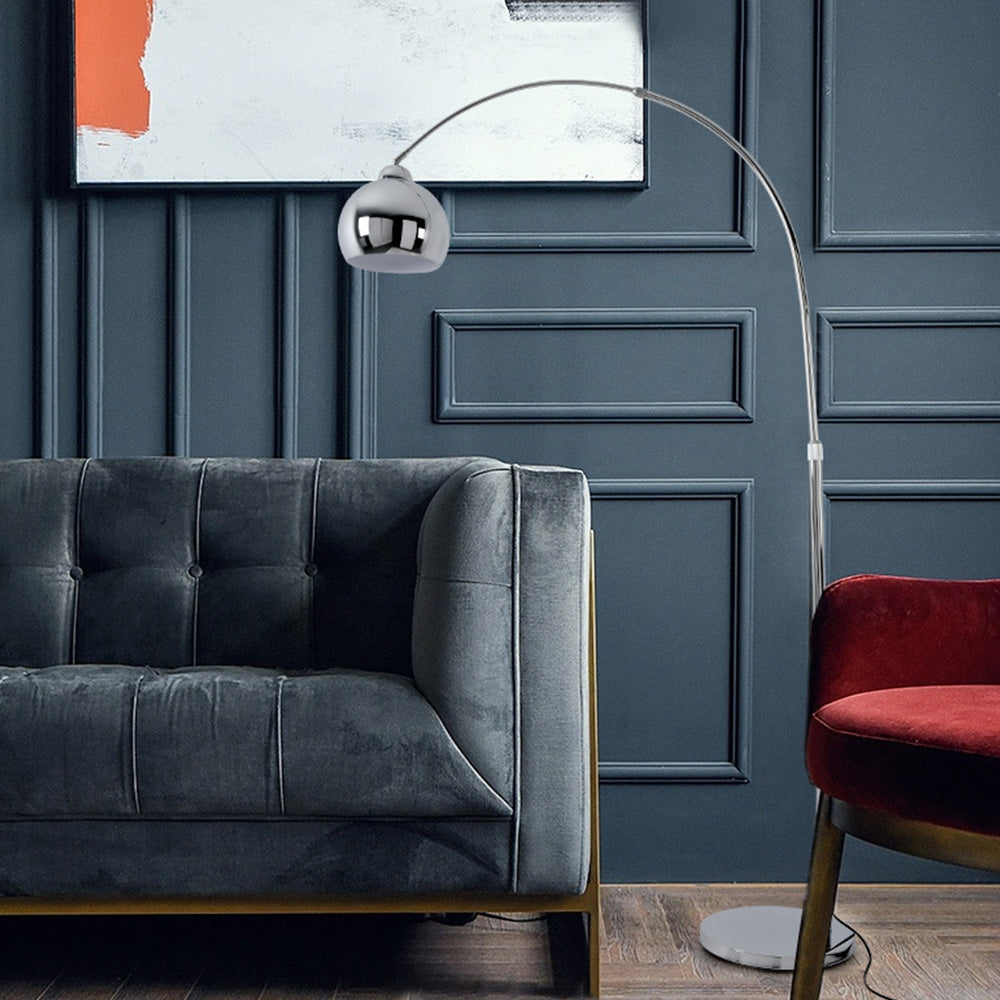 Mira Design Lampadaire Canne à Pêche Simple Argent Métal/Verre Chrome Salon Grande