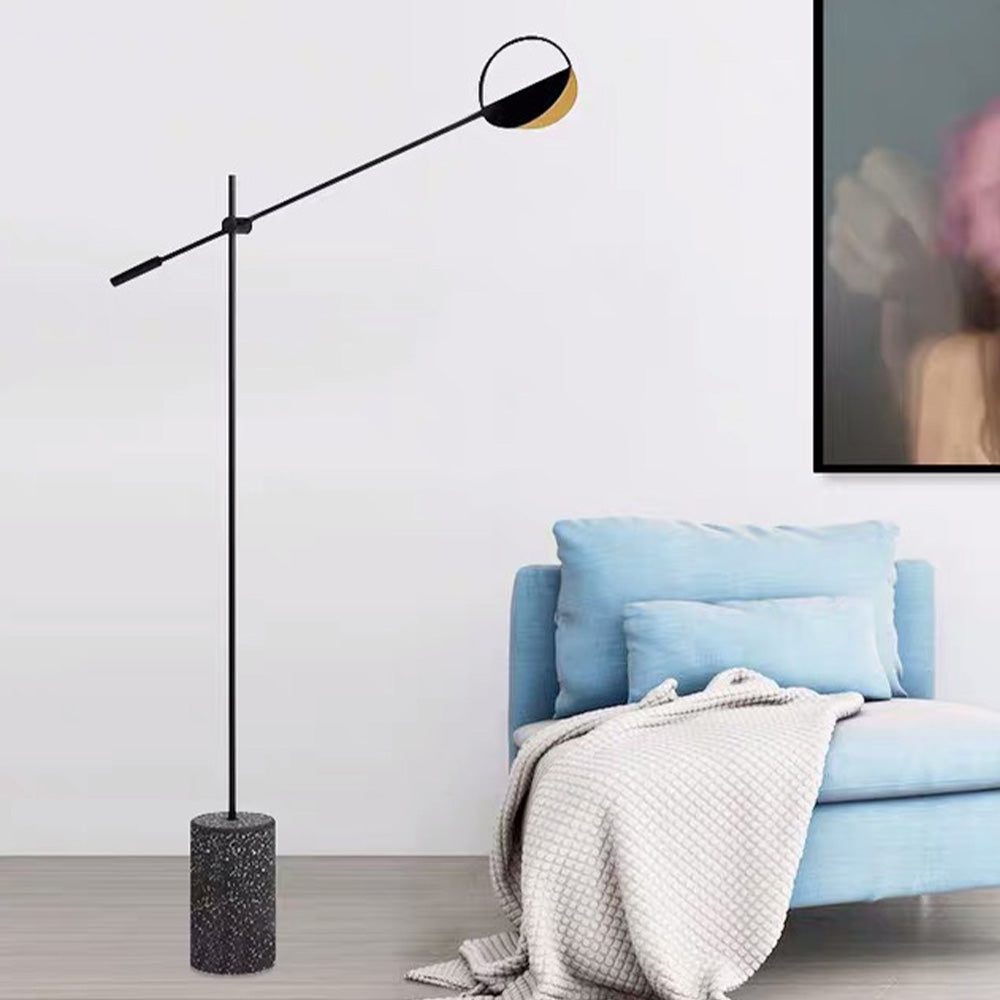 Mira Lampadaire Linéaire/Hémicycle Minimaliste Métal/Terrazzo Noir/Doré Salon