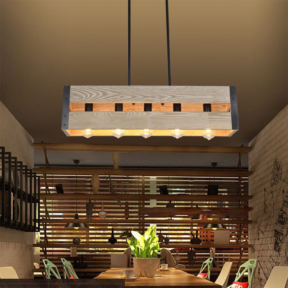 Silva Suspension Rectangulaire Rustique, Bois/Metal, Bois/Marron, Chambre - Neutralighting