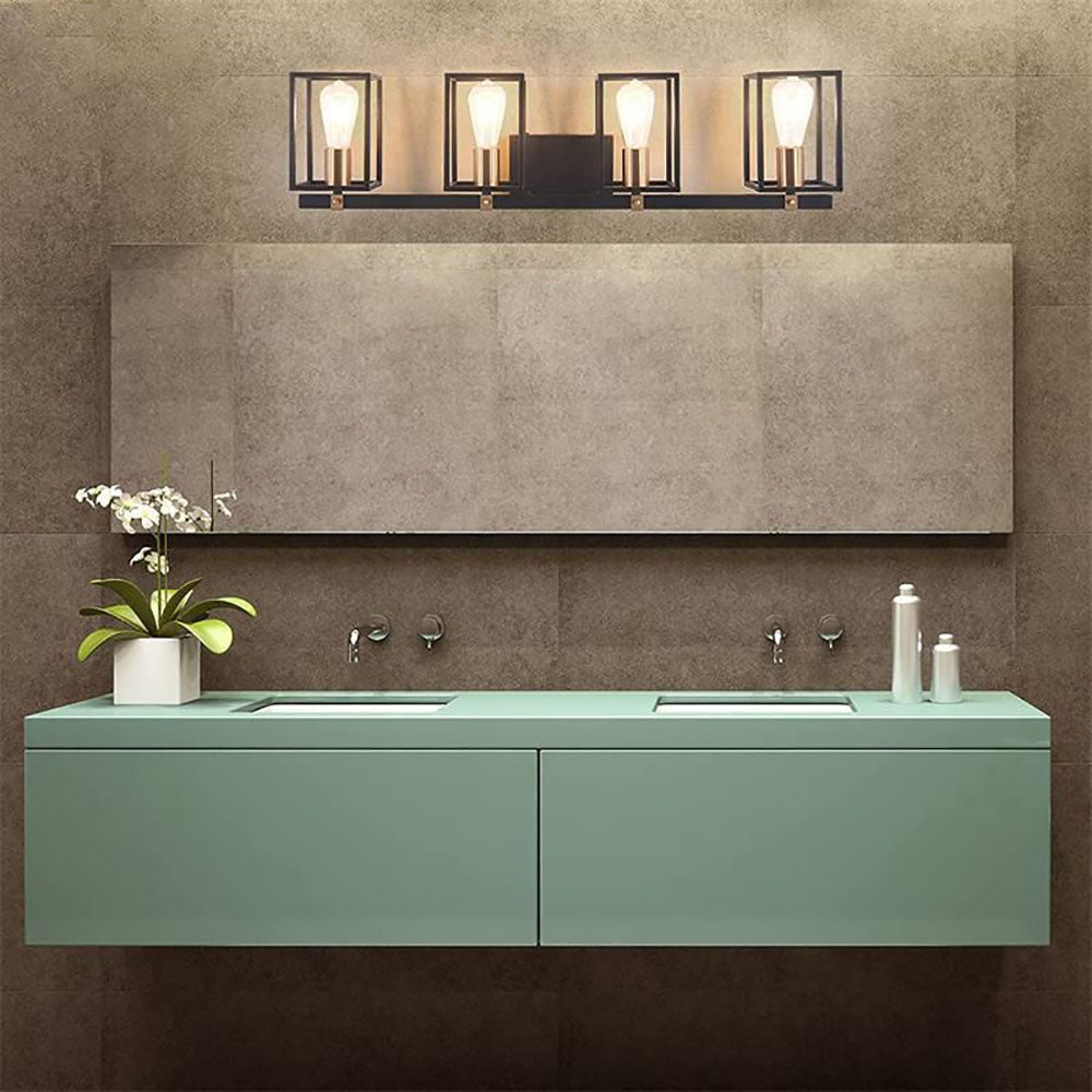 Silva Applique Murale à Miroir Carré Design LED Vintage Métal Noir Salle de Bain - Neutralighting