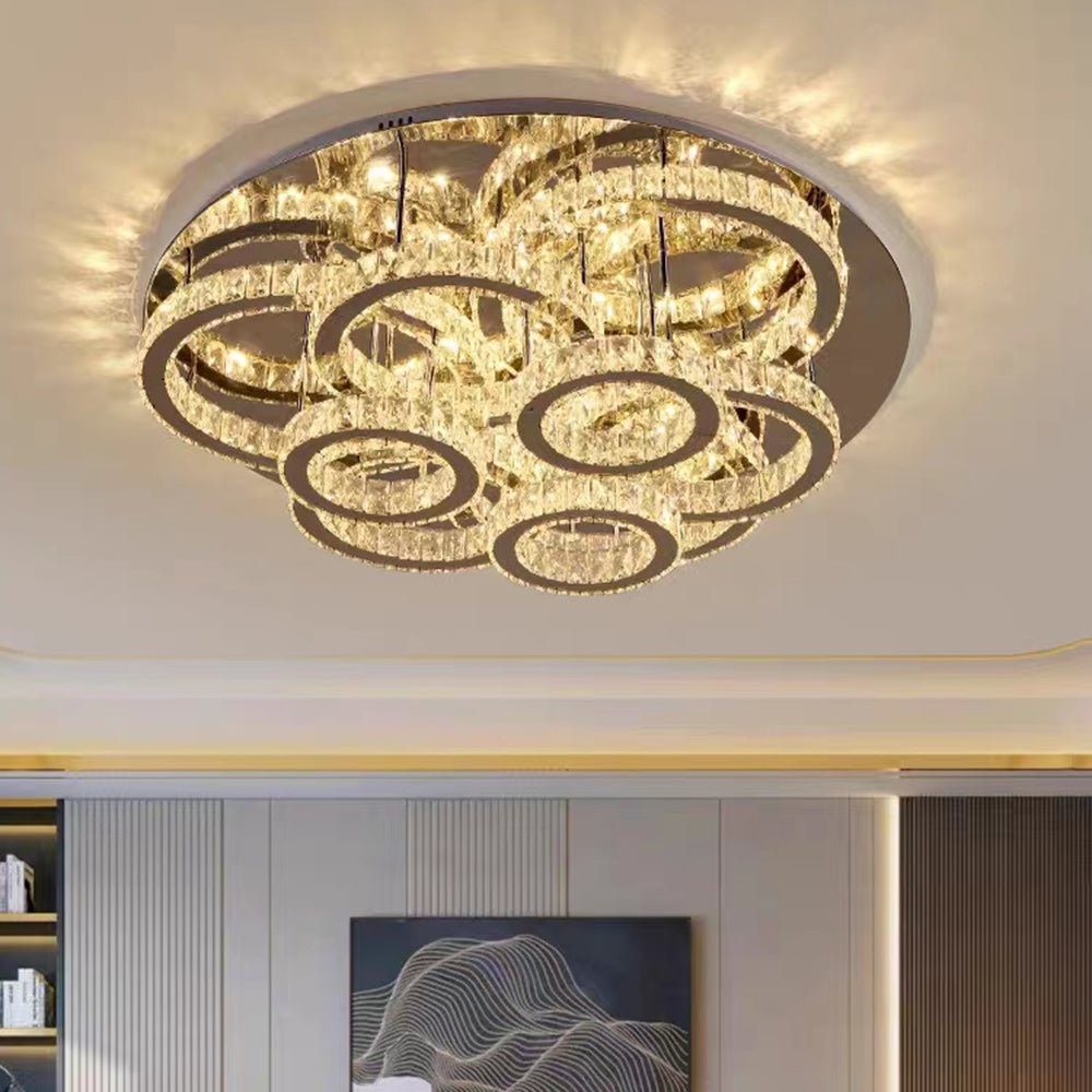 Kristy Design Italien LED Plafonnier Anneau Moderne Métal/Cristal Or Chambre à Coucher/Salle à Manger - Neutralighting