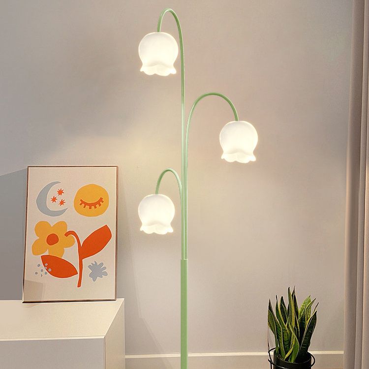 Arisha Lampadaire Fleur/Multi Art Deco, Métal/Verre, Blanc, Salon