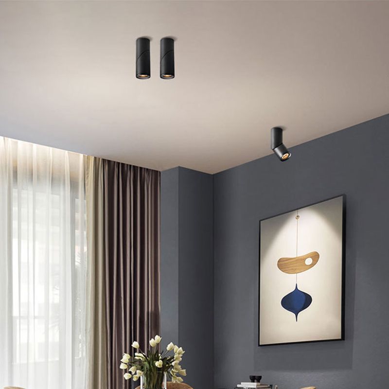 Arisha Cylindre Simple LED Plafonnier Blanc Noir Métal Salon - Neutralighting