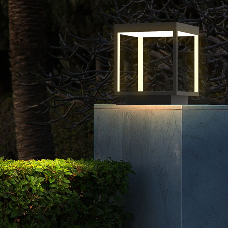 Ray Lampe de Poteau Rectangulaire Moderne, Métal, Noir, Jardin