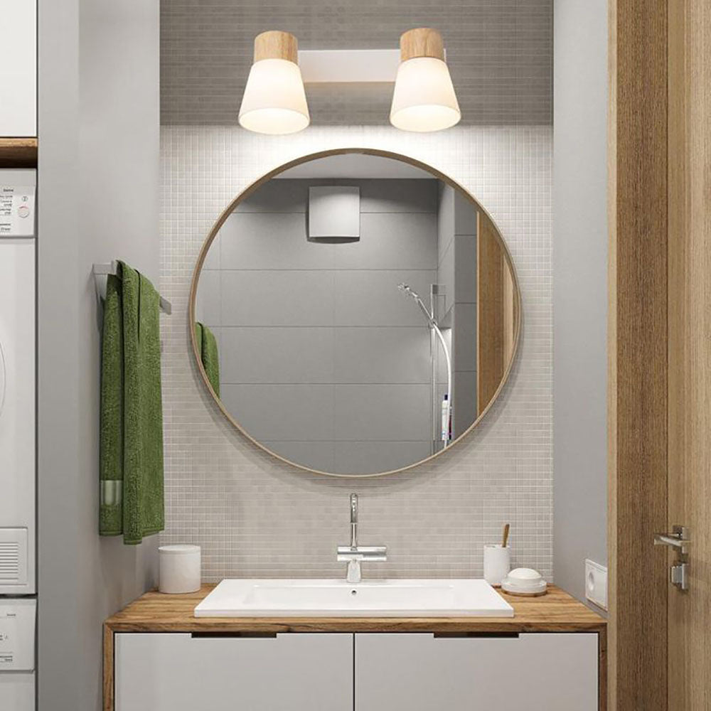 Muto Design Italien LED Applique Murale à Miroir Ronde Rustique Bois/Verre Blanc Salle de Bain - Neutralighting