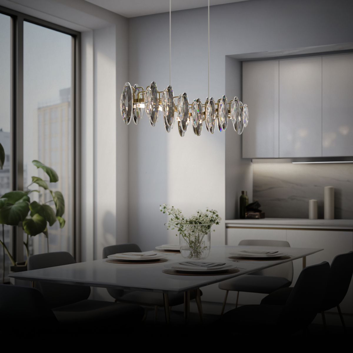 Kristy Lustre LED Moderne Verre/Métal Doré Pour Chambre/Salon