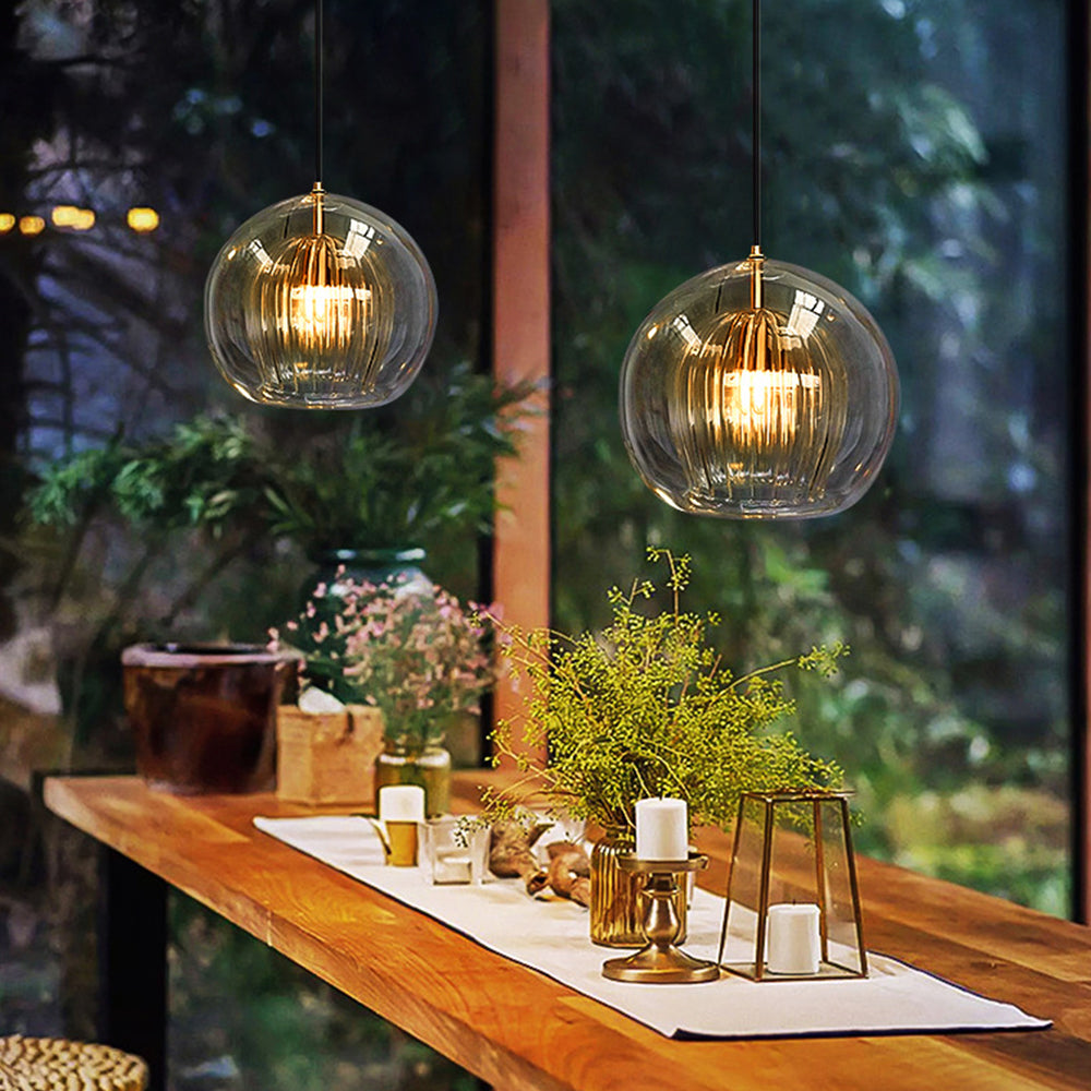 June Suspension Bulle Nordique Verre Transparent/Doré Salon/Chambre - Neutralighting