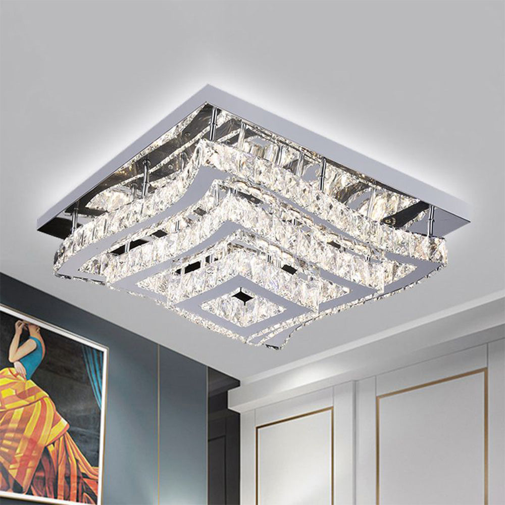 Kirsty Plafonnier Carré Blanc Moderne Métal/Verre Argent Grande Salon - Neutralighting
