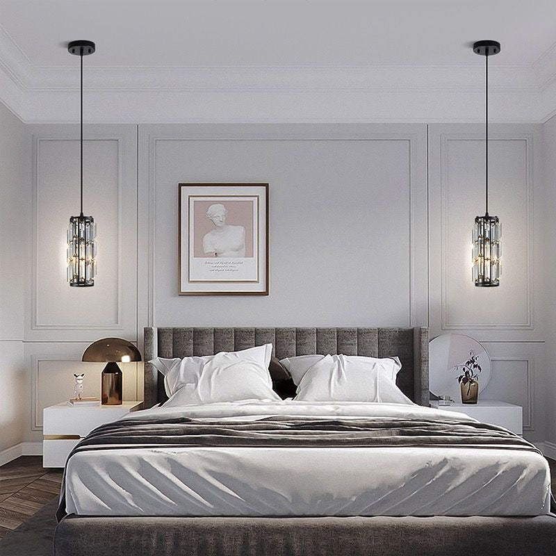 Kristy Suspension Cylindre/Multi Cristal, Métal/Cristal, Doré/Noir, Salon - Neutralighting