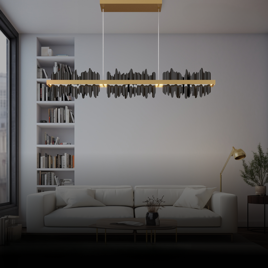 Kristy Lustre LED Rectangles Verre/Métal Noire Or Salon