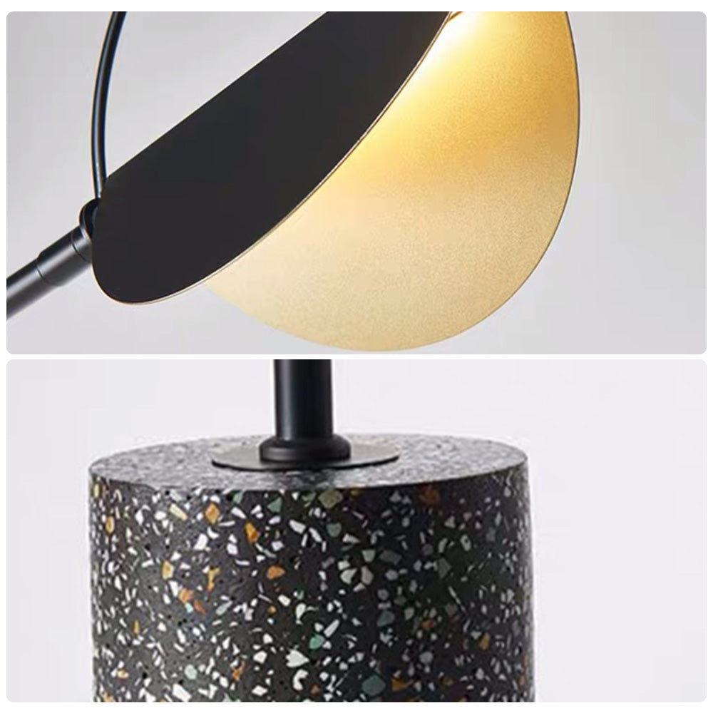 Mira Lampadaire Linéaire/Hémicycle Minimaliste Métal/Terrazzo Noir/Doré Salon