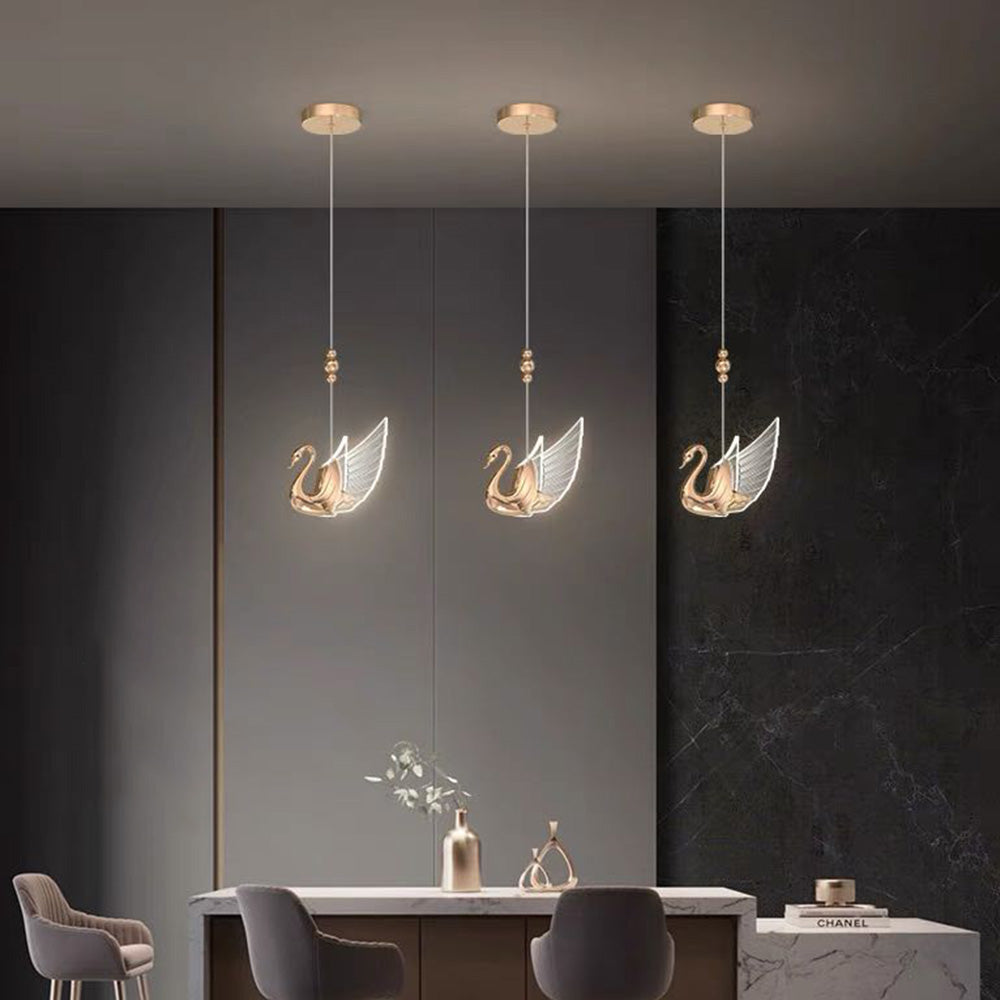Arisha Design Luminaires Suspensions Cygne Moderne LED Métal/Acrylique Doré Rosé Salon - Neutralighting