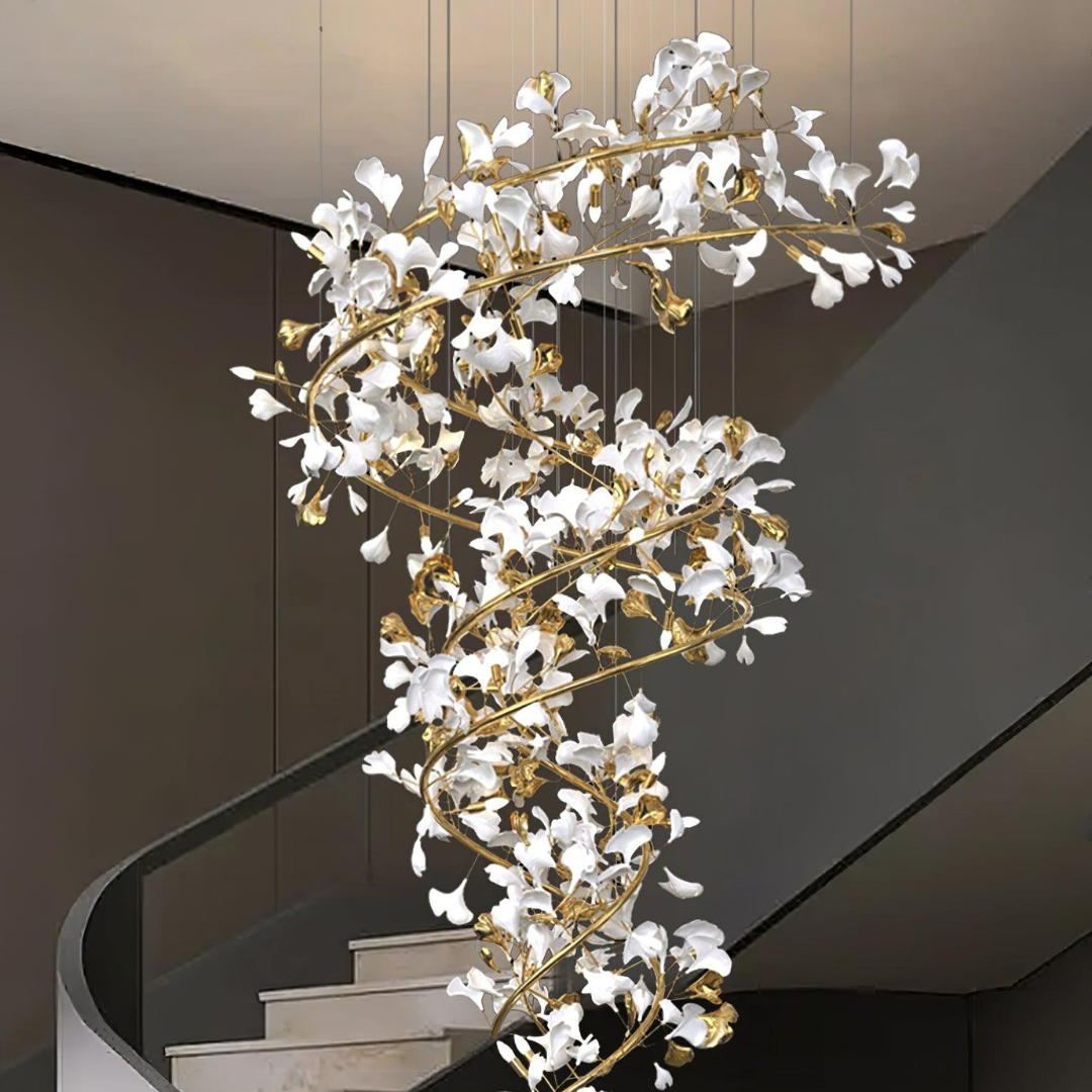Olivia Lustre Fleur AntGlo Moderne , Métal/Céramique, Or, Escalier