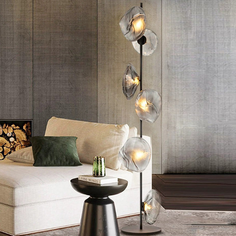 Avi Design Lampadaire Fleur Nordique Métal/Verre Noir/Or/Gris Chambre/Salon