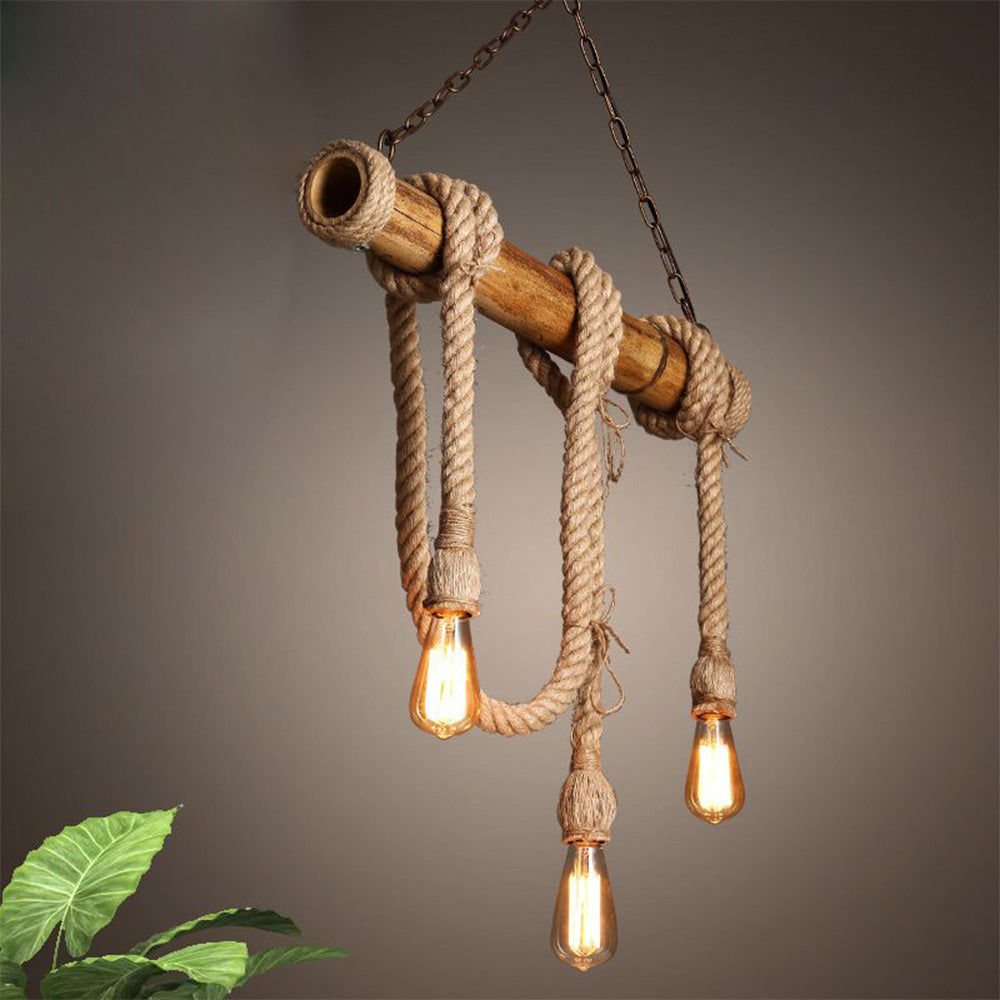 Silva Luminaires Suspensions Vintage LED Bambou/Métal Marron Salon/Chambre à Coucher - Neutralighting