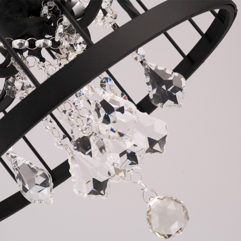 Arisha Industrielle LED Suspension Noir Métal Cristal Salon Salle à manger - Neutralighting