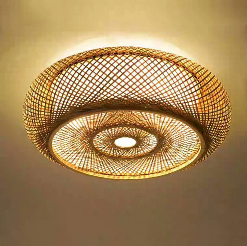 Ritta Plafonnier Rond Naturel, Rotin, Bois, Salon - Neutralighting