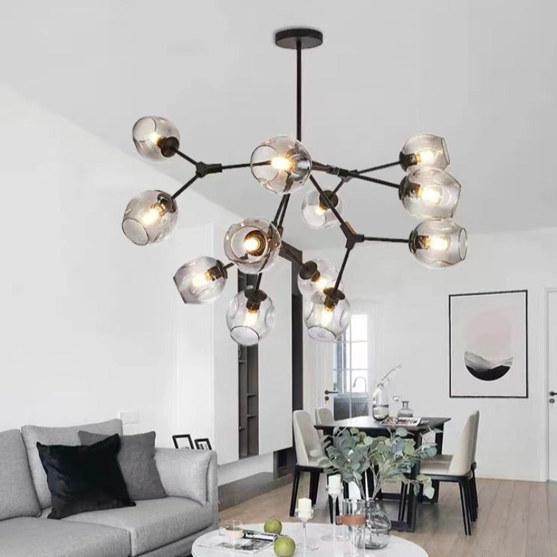 Valentina Suspension Multi Retro, Metal/Verre, Noir/Or, Chambre - Neutralighting