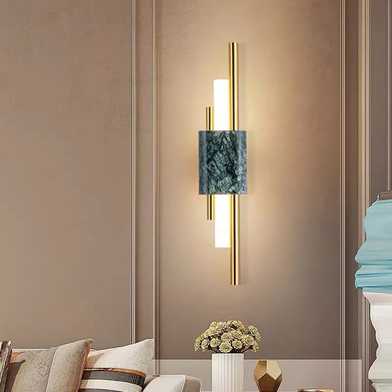 Drena Applique Murale Linéaire Moderne Marbre. Blanc/Vert/Or. Salon - Neutralighting
